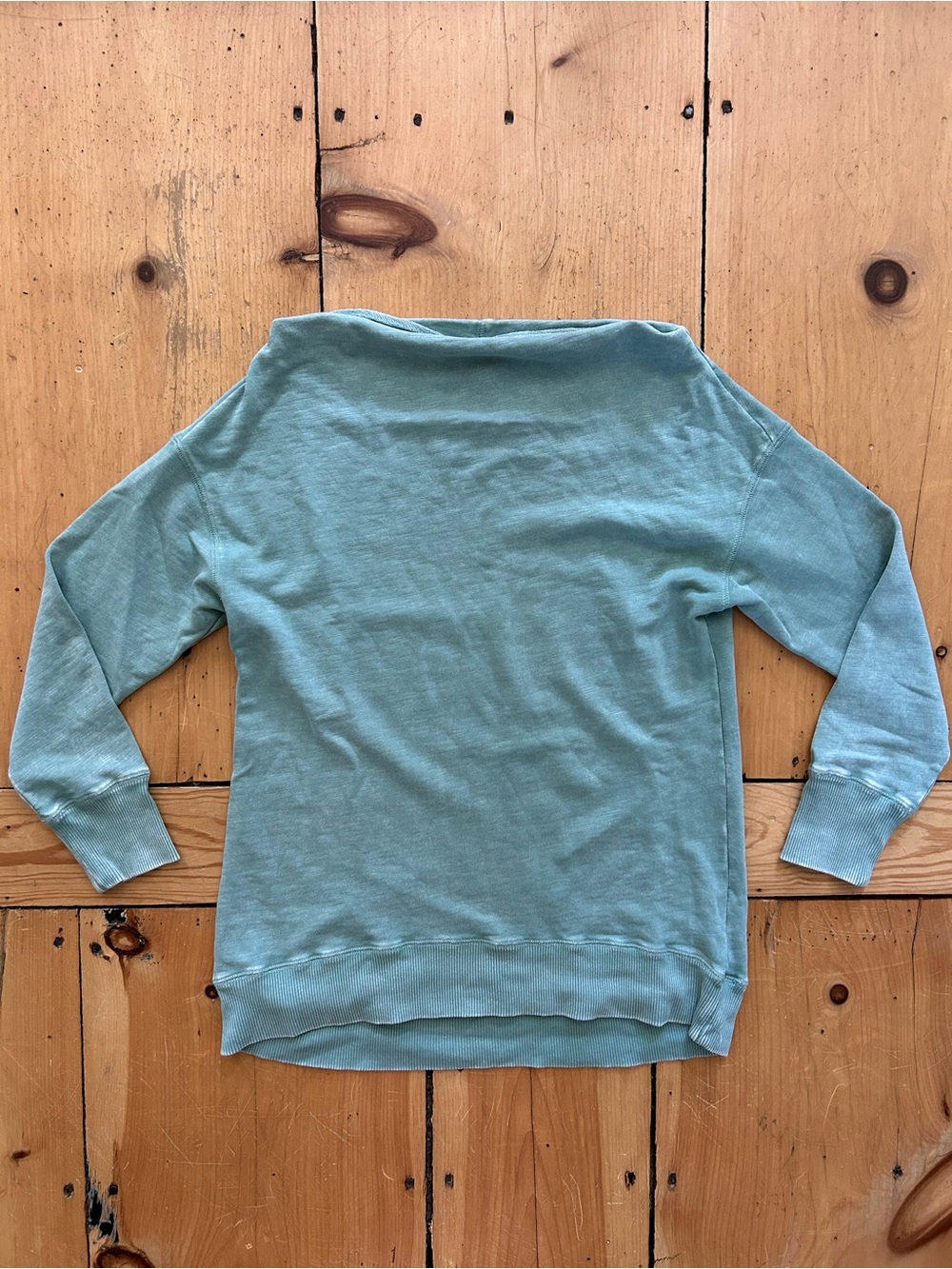 Pilcro Off-the-Shoulder Pullover Sweater in Light Teal